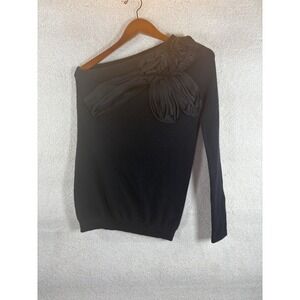 ROBERT RODRIQUEZ Black Cashmere One Shoulder Silk Appliqué Sweater Size M